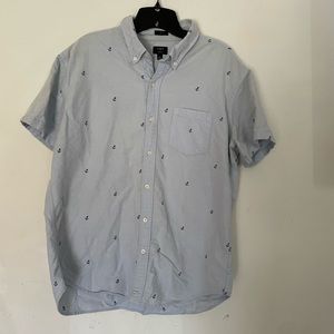 J Crew Mens Oxford Shirt, Slim, Anchors, Light Blue, Size XL
